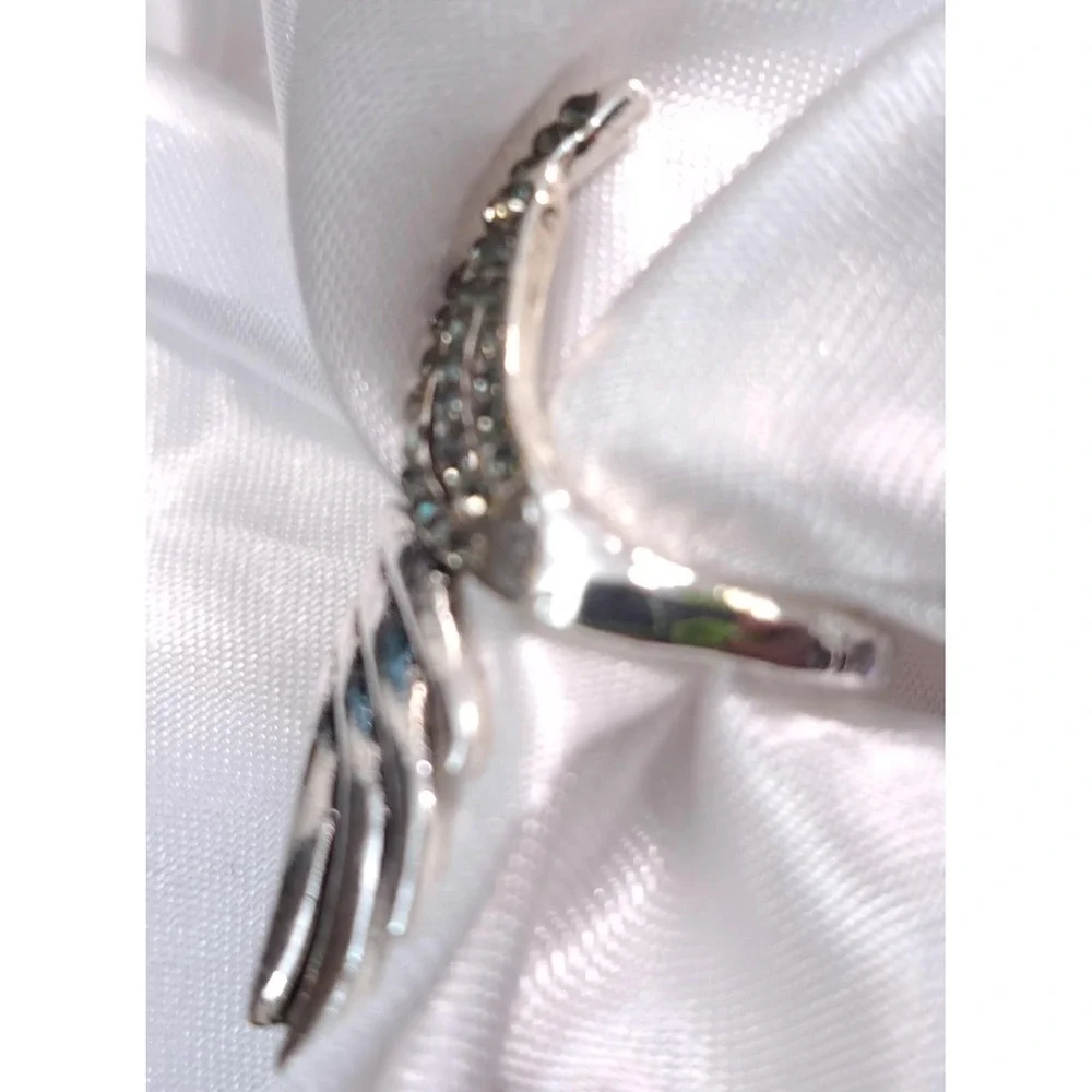New Wrap Around Wings Rhinestones Ring Band Plus Size 9.5 Silvertone Angel Bird
